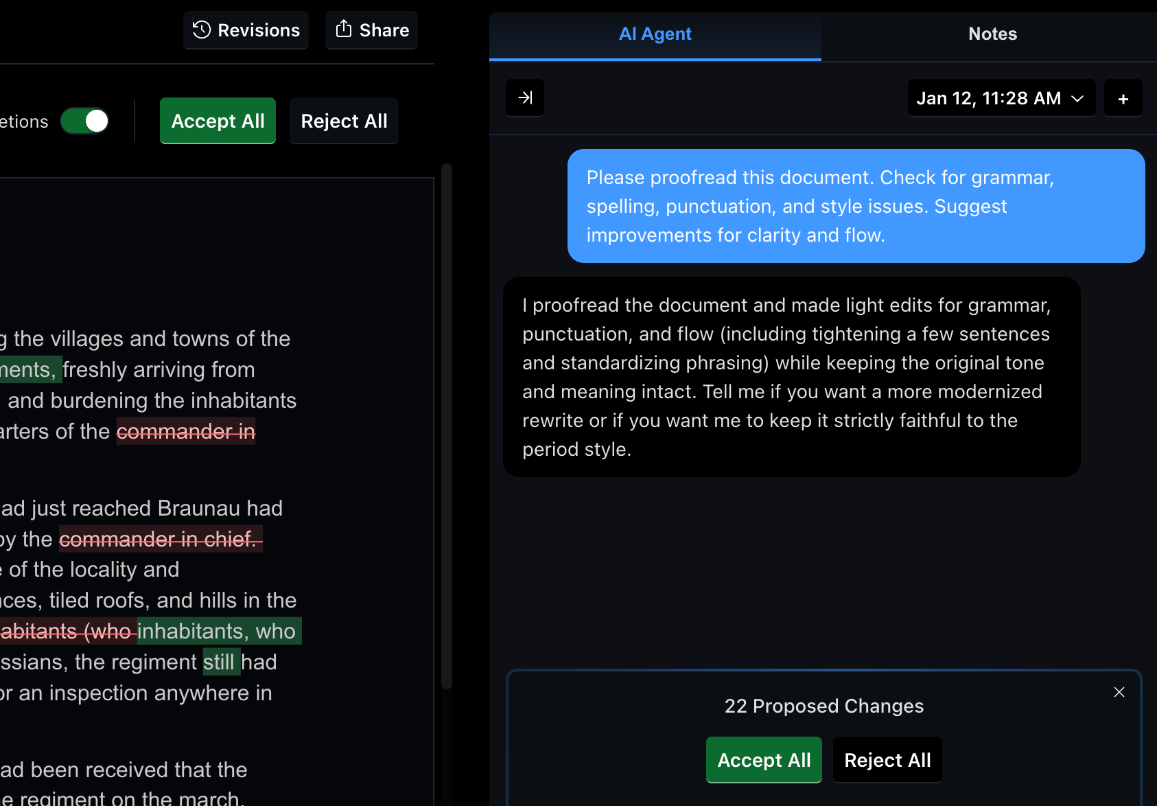 Revise web-based word processor interface