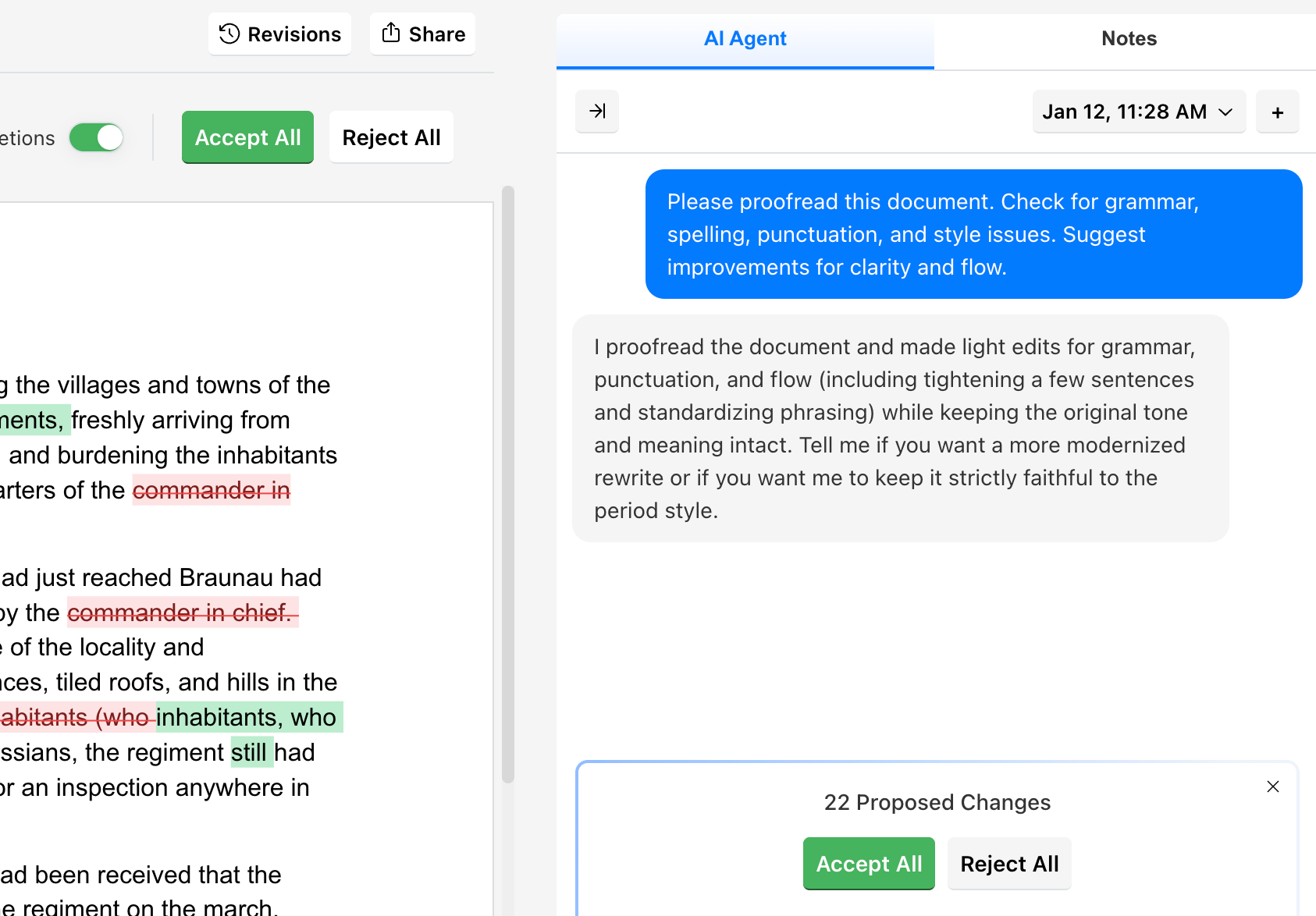 Revise web-based word processor interface