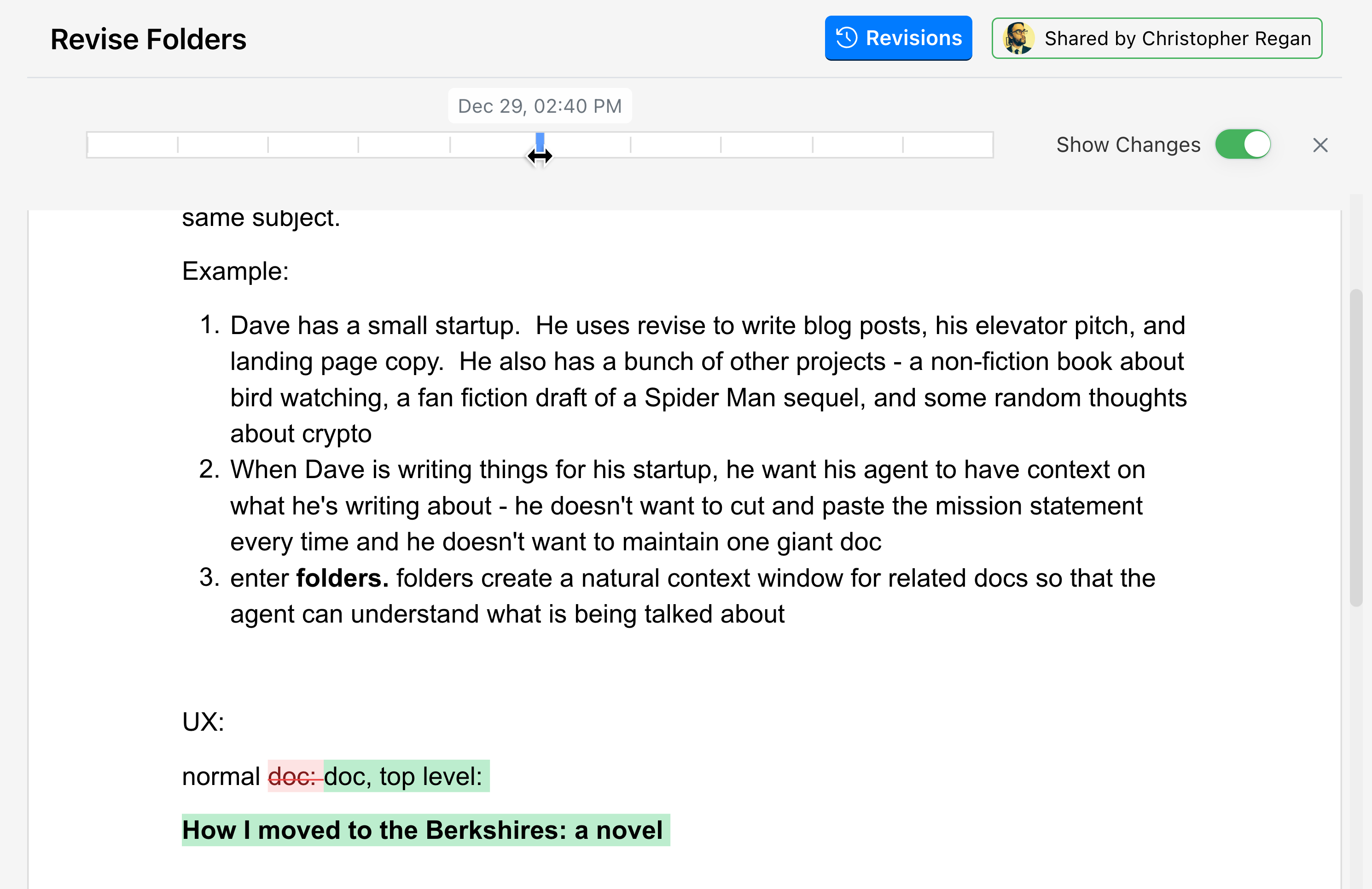 Scrubbing through document history